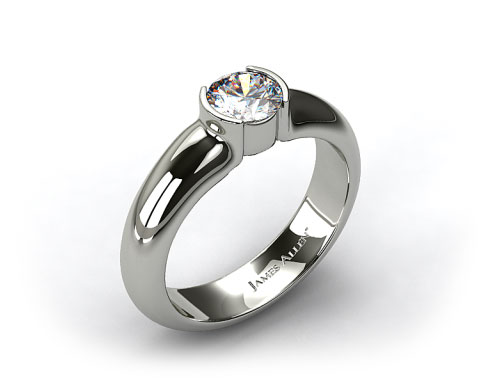 18k White Gold 5.4mm Half-Bezel Diamond Solitaire Ring